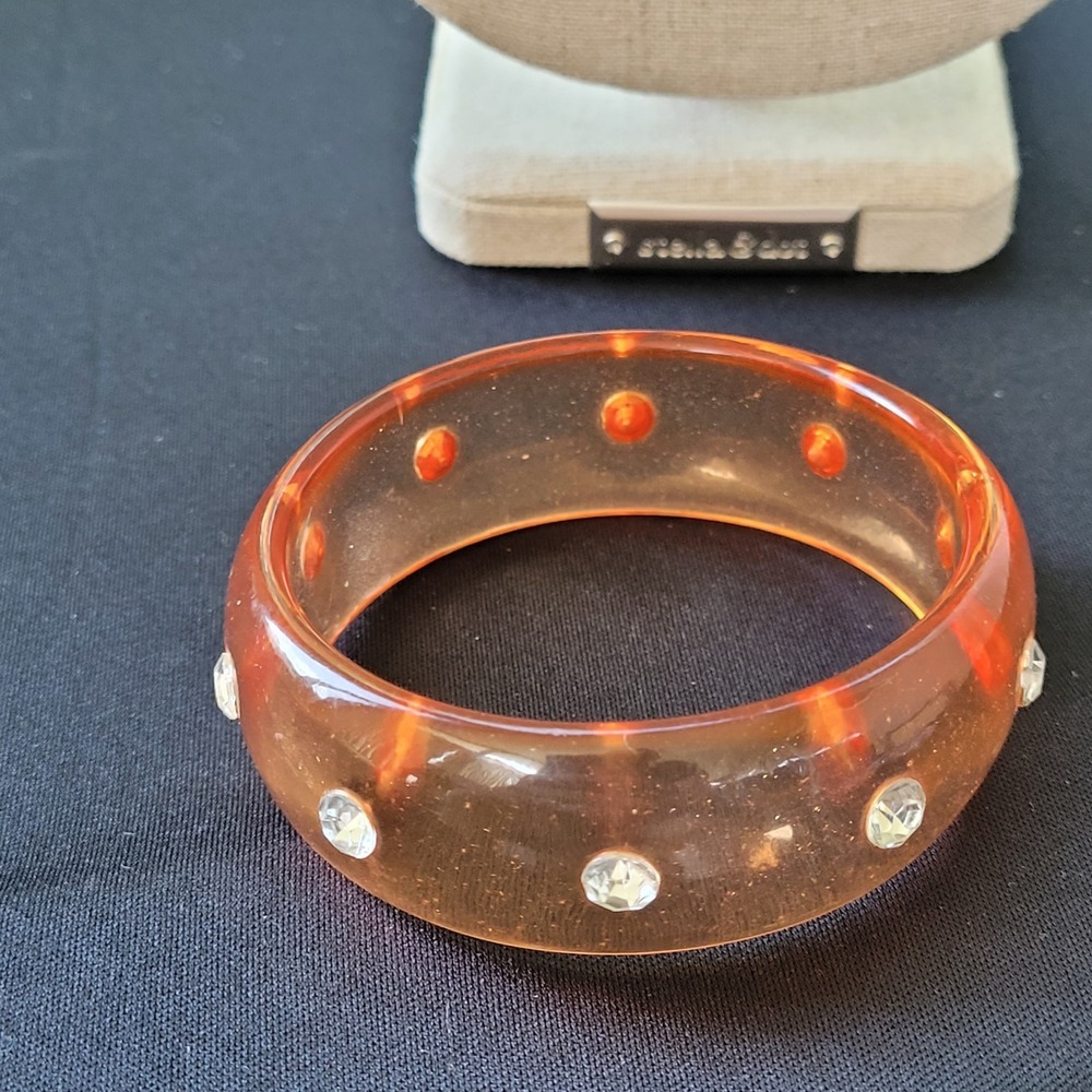 Vintage Apple Juice Lucite Rhinestone Bangle Bracelet Retro Mod
